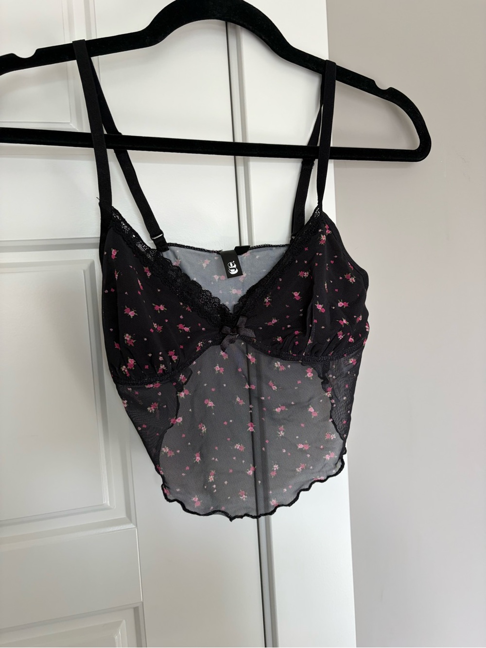 Garage Black Sheer Floral Lace Tank